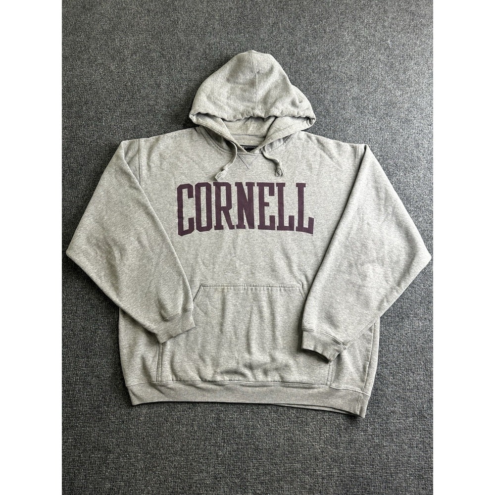 Mens Cornell Big Cotton Logo Hoodie Gray Pullover, Size L
